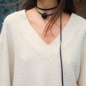 NWT Zara Boucle Sweater Cream Long Sleeve V-Neck Relaxed Fit Size Medium